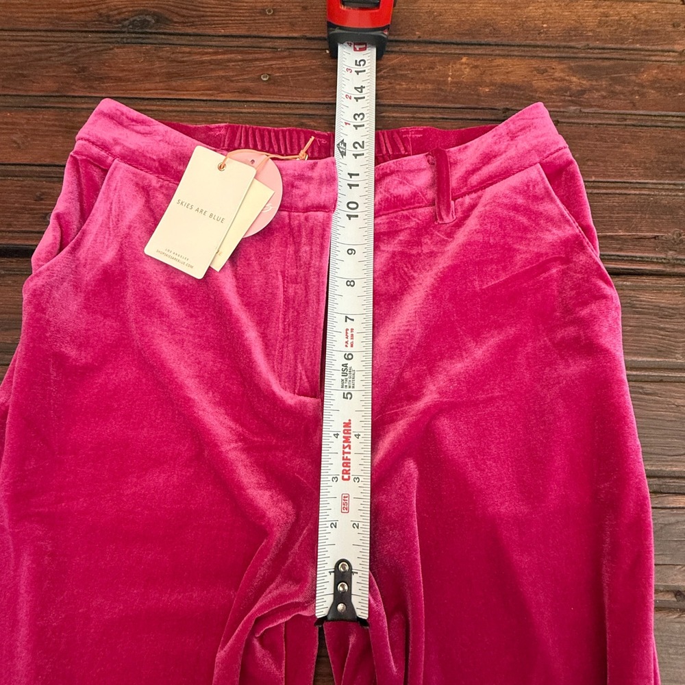 Skies Are Blue Hot Pink Velvet Wide Leg Pants High Rise NWT Womens Small - Picture 7 of 11